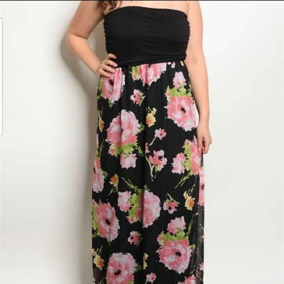 Dresses & Skirts - Black Floral Strapless Maxi Dress size 2XL